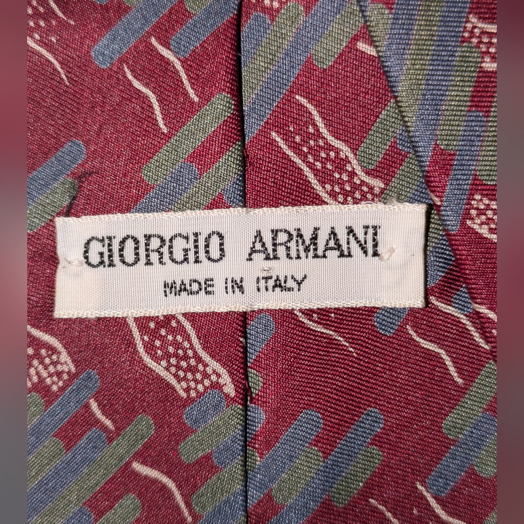 Giorgio Armani Pure Silk Mens Designer Necktie Burgundy Green Blue Vintage